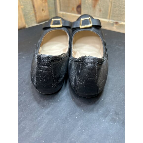 Cole Haan Womens Black Leather Flats With Gold Buckle Detail Size 7 - Picture 7 of 9